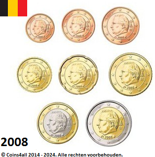 België UNC set 2008, 8 munten met normale 2 euromunt