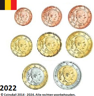 België UNC set 2022, 8 munten met normale 2 euromunt