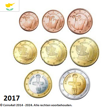 Cyprus UNC set 2017, 8 munten met normale 2 euromunt