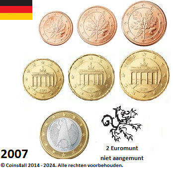 Duitsland UNC-set 2007, 7 munten ZONDER de normale 2 euromunt (letters variabel)