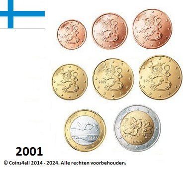 Finland UNC-set 2001, 8 munten met normale 2 euromunt
