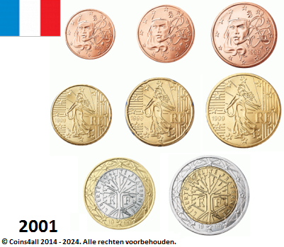 Frankrijk UNC-set 2001, 8 munten met normale 2 euromunt
