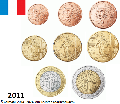 Frankrijk UNC-set 2011, 8 munten met normale 2 euromunt