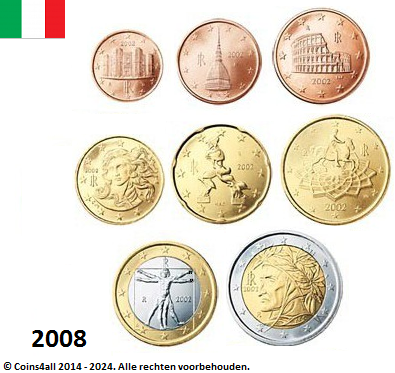 Italië UNC-Set 2008, 8 munten met normale 2 euromunt
