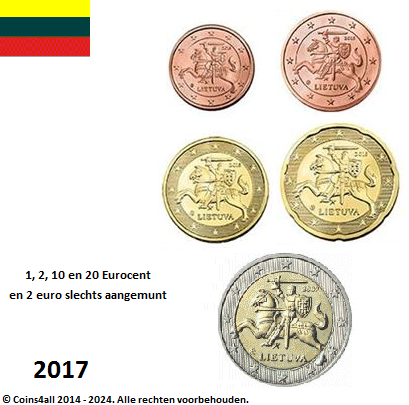 Litouwen UNC-Set 2017, met 1 en 2 cent, 10 en 20 cent en 2 euro