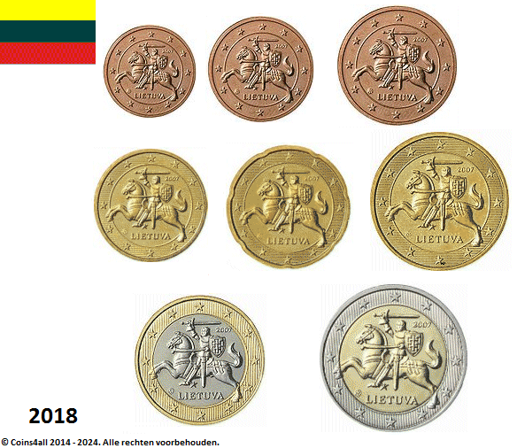 Litouwen UNC-Set 2018, 8 munten met normale 2 euromunt