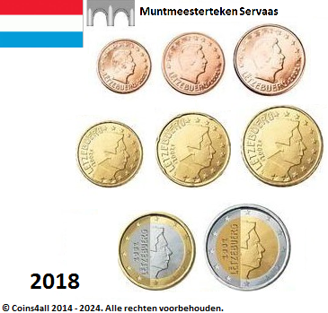 Luxemburg UNC Set 2018, 8 munten met 2 euro mmt Servaasbrug (versie 2)