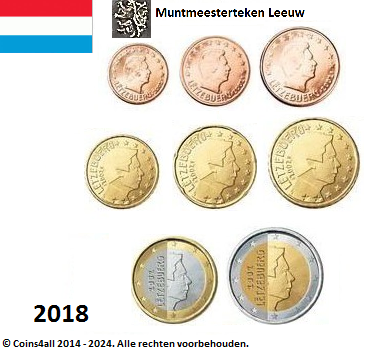 Luxemburg UNC Set 2018, 8 munten met 2 euro mmt leeuw (versie 1)