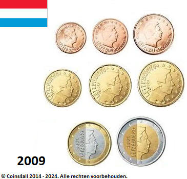 Luxemburg UNC-Set 2009, 8 munten met normale 2 euromunt