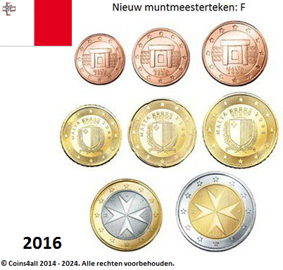 Malta UNC-Set 2016, 8 munten met normale 2 euromunt