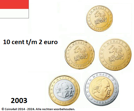 Monaco UNC-Set 2003, 5 munten met normale 2 euromunt