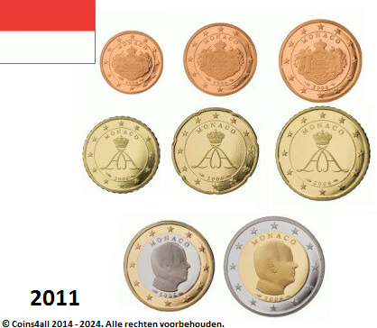 Monaco UNC-Set 2011, 8 munten met normale 2 euromunt