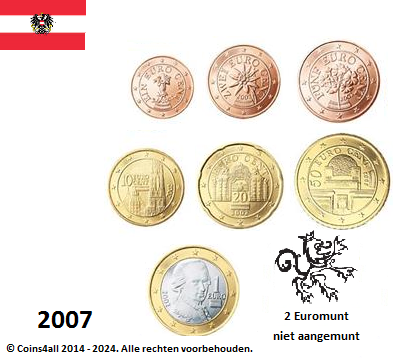 Oostenrijk UNC-set 2007, 7 munten, geen 2 euromunt