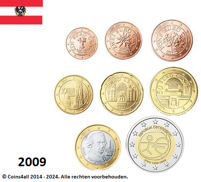 Oostenrijk UNC-set 2009, 8 munten, 2 euromunt 10 jaar EMU