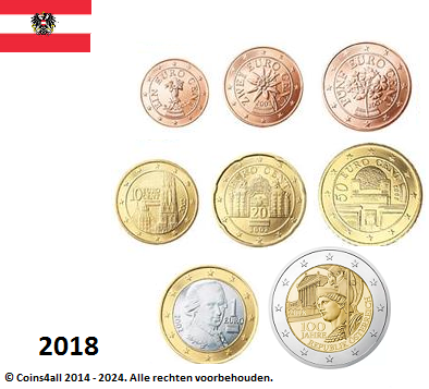 Oostenrijk UNC-set 2018, 8 munten met 2 euromunt 100 jaar republiek Oostenrijk