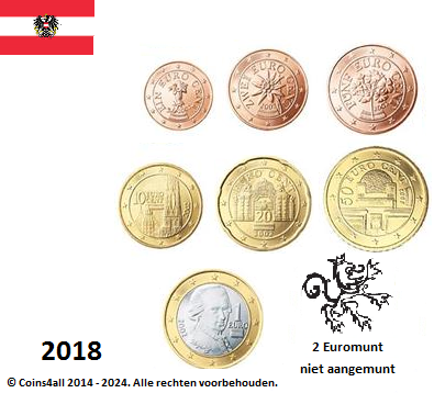 Oostenrijk UNC-set 2018, 7 munten zonder normale 2 euromunt