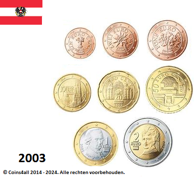 Oostenrijk UNC-set 2003, 8 munten met normale 2 euromunt