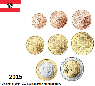 Oostenrijk UNC-set 2015, 8 munten met normale 2 euromunt