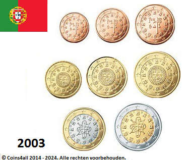 Portugal UNC-set 2003, 8 munten met normale 2 euromunt