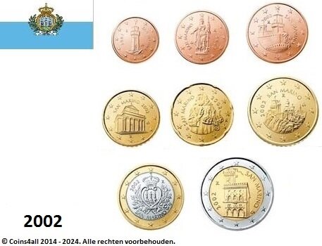 San Marino UNC-set 2002, 8 munten met normale 2 euromunt