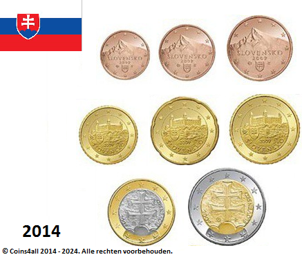 Slowakije UNC set 2014, 8 munten met normale 2 euromunt