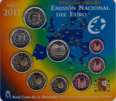 Spanje BU-set 2011 met normale 2 euromunt en bijzondere 2 euromunt Alhambra