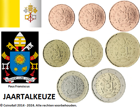 Vaticaanstad UNC set, Franciscus, 8 munten met normale 2 euromunt