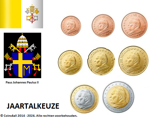 Vaticaanstad UNC set,  Johannes Paulus II, 8 munten met normale 2 euromunt