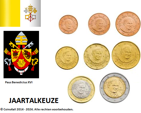 Vaticaanstad UNC set, Benedictus XVI, 8 munten met normale 2 euromunt