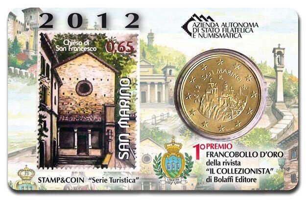 San Marino coincard 2012 'Chiesa di San Francesco' met postzegel en 50 eurocent (4)
