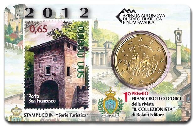 San Marino coincard 2012 'Porta San Francesco' met postzegel en 50 eurocent (2)