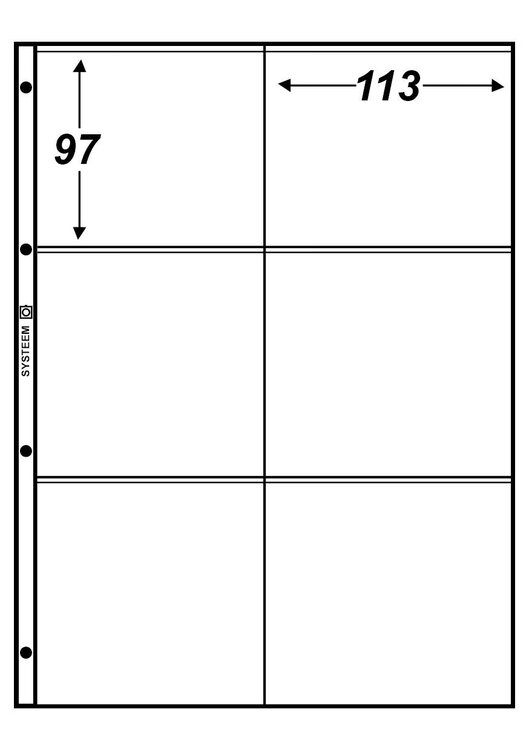 Hartberger S-2x3, blad met 6 vakken (113 x 97 mm), 5 stuks