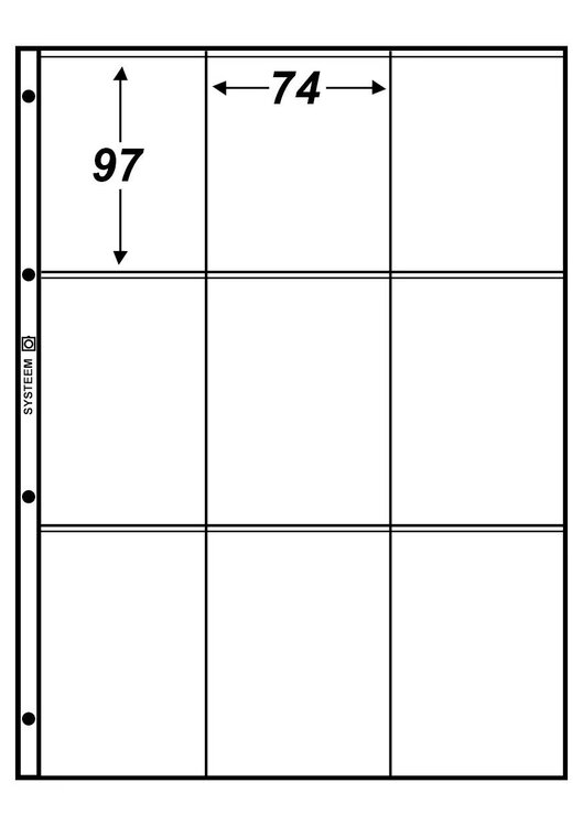 Hartberger S-3x3, blad met 9 vakken (74 x 97 mm), 5 stuks