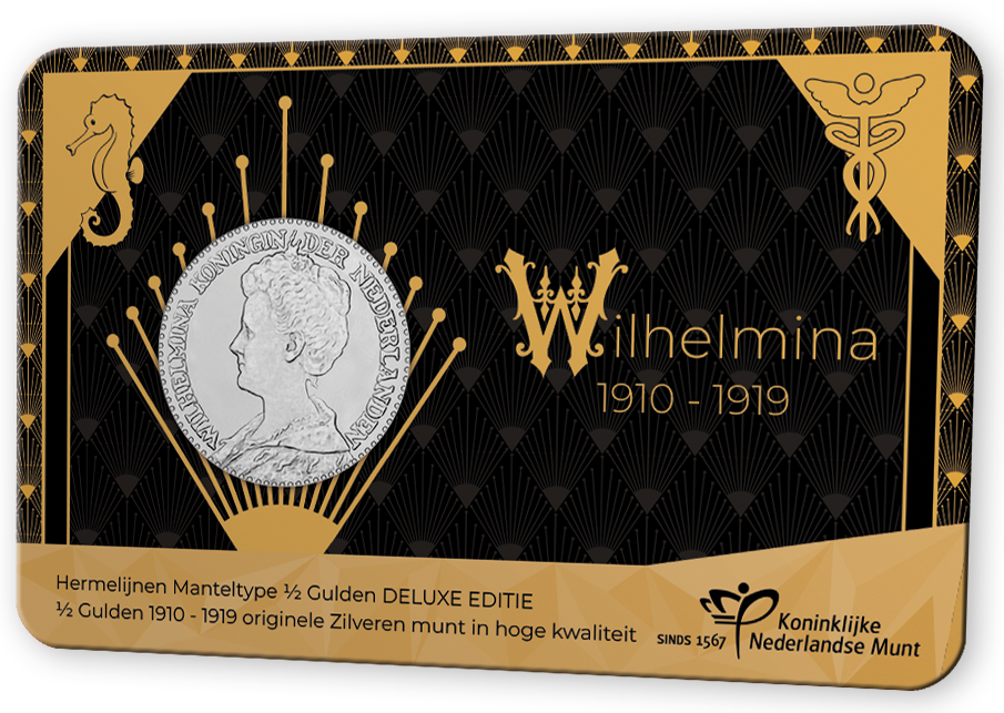 NL Numismatische Coincard 2025: zilveren ½ Gulden van Wilhelmina '1910 - 1919', Deluxe versie Goud