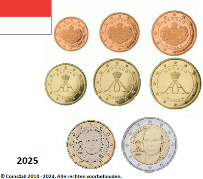 Monaco UNC-Set 2025, 8 munten met normale 2 euromunt