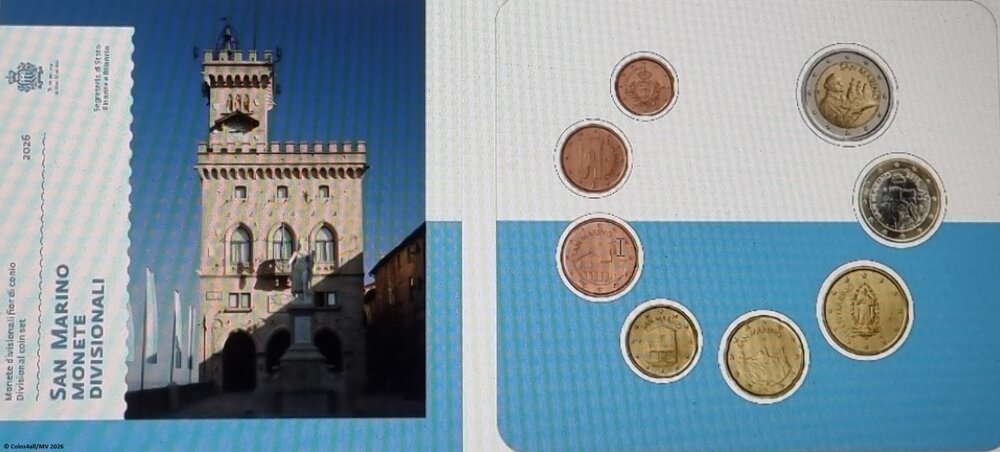 San Marino BU-set 2026 met normale 2 euromunt