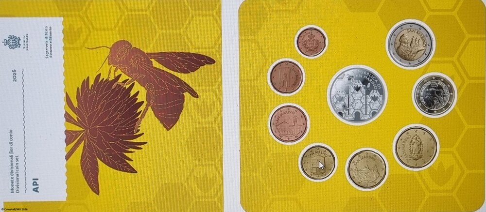 San Marino BU-set 2026 met normale 2 euromunt en 5 euromunt
