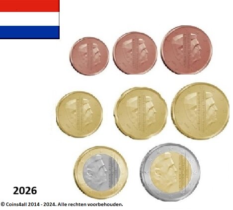Nederland UNC-set 2026, 8 munten met normale 2 euromunt