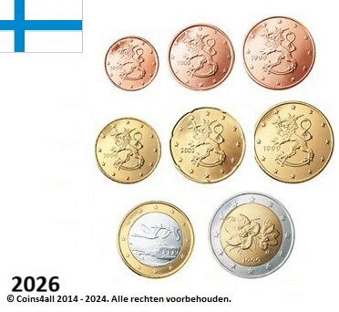 Finland UNC-set 2026, 8 munten met normale 2 euromunt