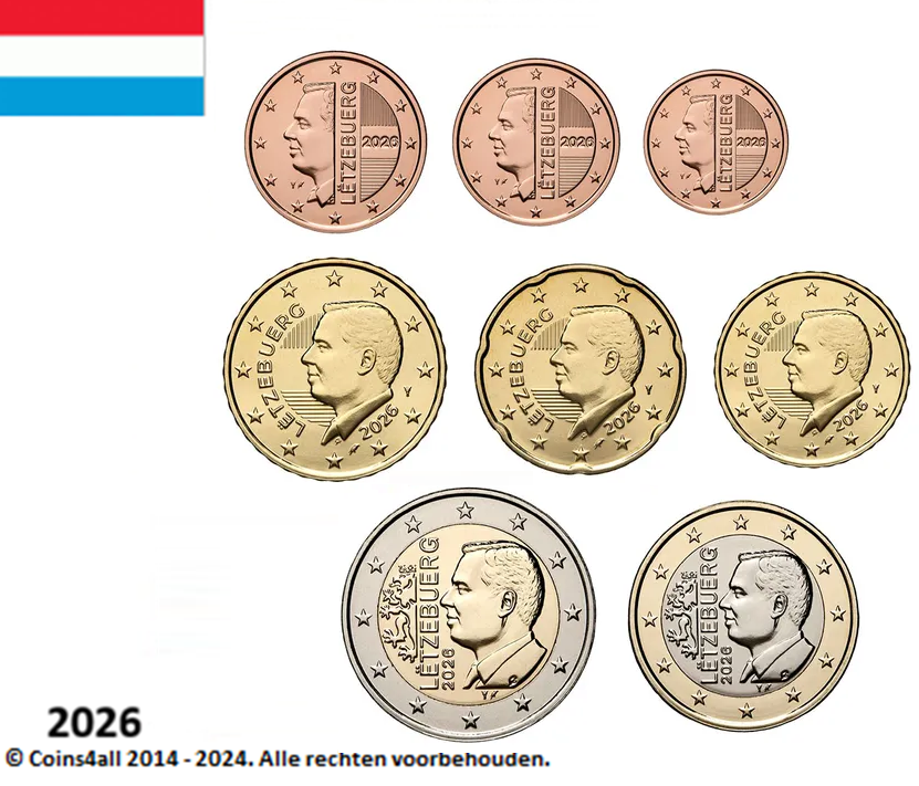 Luxemburg UNC-Set 2026, 8 munten met normale 2 euromunt