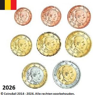 België UNC set 2026, 8 munten met normale 2 euromunt