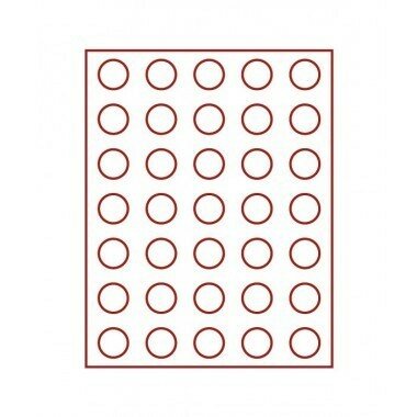 Muntenbox rookglas met 35 ronde vakjes voor munten tot 30 mm Ø.