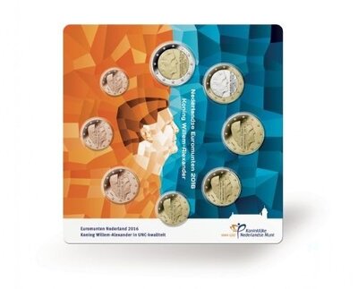 Nederland UNC-set 2016, 8 munten met normale 2 euromunt in blister