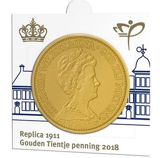 Nederland Replica Gouden Tientje Penning 2018, in munthouder