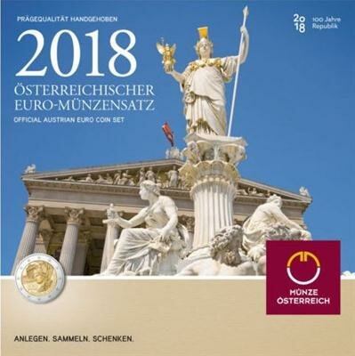 Oostenrijk BU-set 2018 met bijzondere 2 euromunt: 100 Jaar Republiek