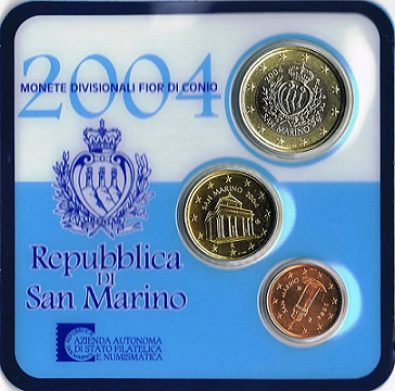 San Marino BU-set 2004 miniset met 1 en 10 cent en 1 Euro