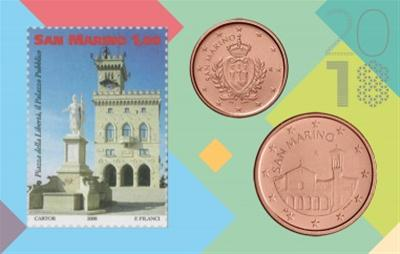 San Marino coincard 2018 met postzegel en 1 en 5 cent, BU