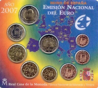 Spanje BU-set 2007 met normale 2 euromunt en bijzondere 2 euromunt Verdrag van Rome