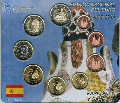 Spanje BU-set 2014 met normale 2 euromunt en de bijzondere 2 euromunt Park Güell
