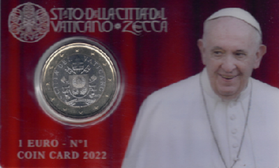Vaticaanstad 2022 Coincard No 1, BU met 1 euromunt